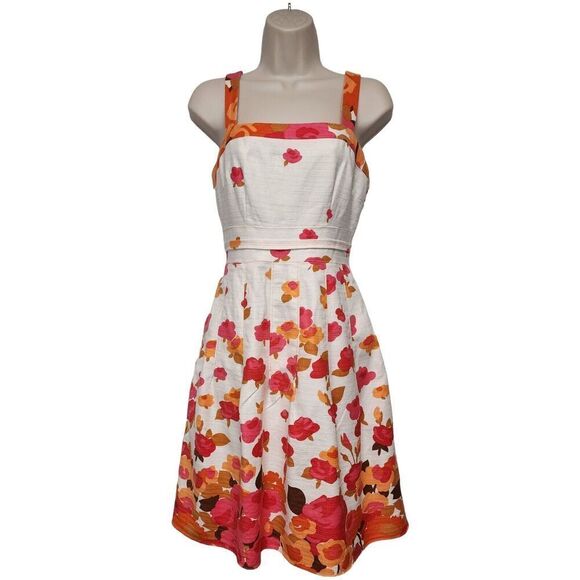 Adrianna Papell Women's Multicolor Floral Beige/Orange Fit-Flare Knee Dress Sz 6 - Picture 2 of 9
